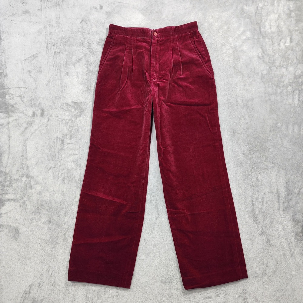 Vintage Market Exchange Pants Womens 28 Red Velvet High Rise‎ Pleated Burgundy